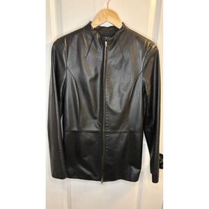 Classiques Entier Black Leather Jacket Mock Neck Full Zip Womens Size 8